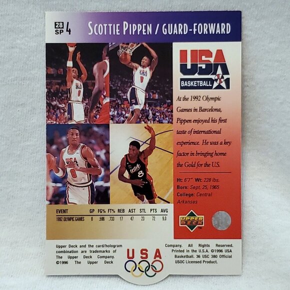 Scottie Pippen #SP4 1996 Upper Deck USA Basketball Record Basketball Card - Picture 2 of 2